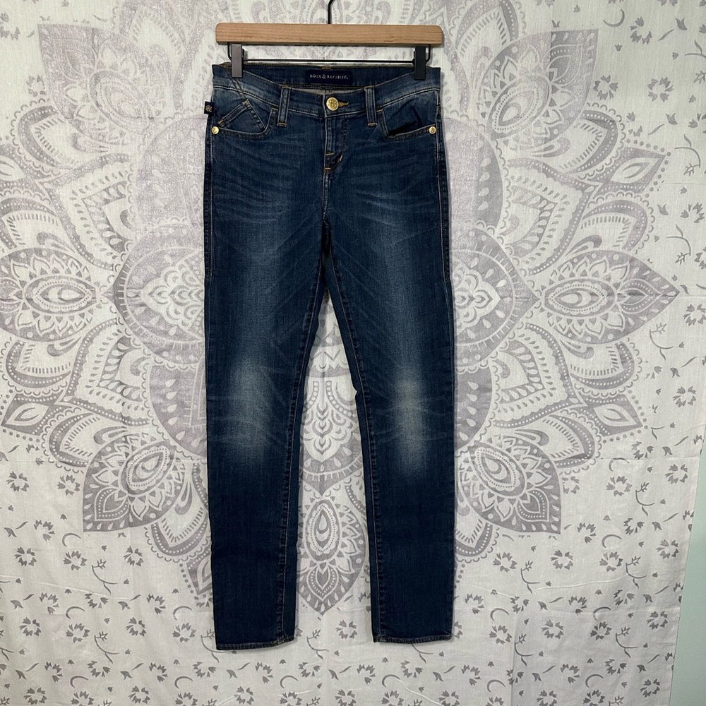 Worn Once $180 Rock & Republic Berlin Stretch Low Rise Skinny Jeans Logo Studs 4